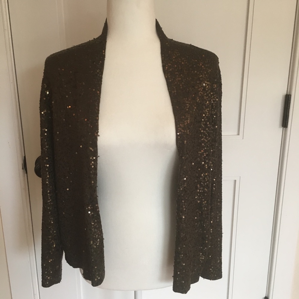 Eileen Fisher Dark Olive green w/Bronze Sequins Cardigan - Large